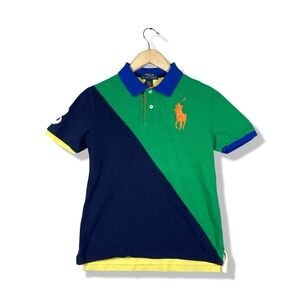 Polo Ralph Lauren Colorblock Polo Shirt Kids M 10-12 Multi-Color BIg Pony Preppy